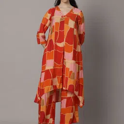 Zolo Label Geometric Printed V-Neck Tunic With Trousers-image-77