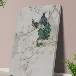 Aura White & Green Elegant Peacock Canvas Wall Art-6