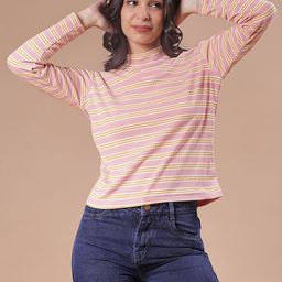 V-Mart Women Striped High Neck Cotton T-shirt-picture-8