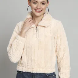 Chemistry Women Lapel Collar Woollen Crop Pullover-26