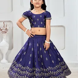 BAESD Girls Embroidered Mukaish Foil Print Ready to Wear Lehenga &-picture-17