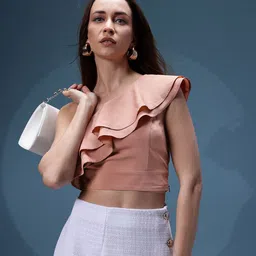bebe Dose of Vitamin One Shoulder Ruffles Crop Top-image-3