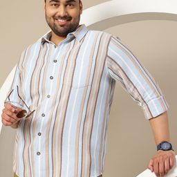 Sztori Plus Size Premium Striped Pure Cotton Casual Shirt-image-31