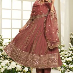 Inddus Floral Yoke Design Sequinned Anarkali Kurta With Palazzos & Dupatta image 3