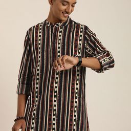 Taavi Men Bagru Pure Cotton Striped Kurta-91