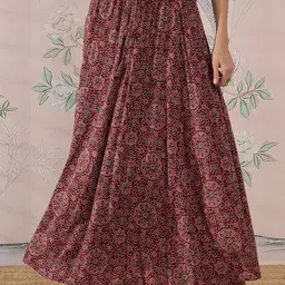 InWeave Printed A-Line Flared Maxi Skirt-image-23