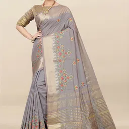DIVASTRI Ethnic Motifs Zari Silk Cotton Banarasi Saree-image-18