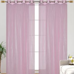 Galaxy Home Decor Pink 2 Pieces Striped Sheer Door Curtain-picture-54