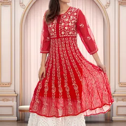 ADR CHIKAN Women Ethnic Motifs Embroidered Regular Gotta Patti Kurta with Sharara-52