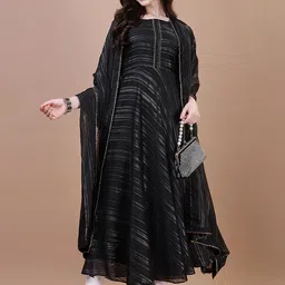 PMD Fashion Women Bandhani Striped Regular Gotta Patti Silk Georgette Kurta With Dupatta-58