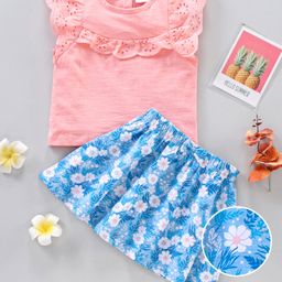 Babyhug Sleeveless Top and Printed Skirt - Pink-image-46
