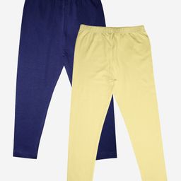 Kiddopanti Solid Ankle Length Pack Of 2 Leggings - Blue Cream-image-10