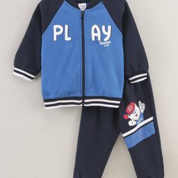 Simply Winter Wear Full Sleeves Cotton Sweatshirt & Lounge Pants Placement Print- Blue-image-90