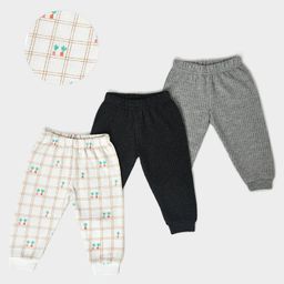 Mi Arcus  Cotton Full Length Ribbed Thermal Pajamas Pack of 3 Black Grey & White-image-60