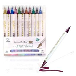 FunBlast Dual Tip Metallic Color Artist Brush Pen  12 Pcs-10