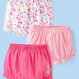 Babyhug 100% Cotton Knit Bloomers Butterfly Print Pack of 3 - Pink & White-image-35