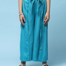 BIBA Solid Cotton Pant - Turquoise Blue-picture-30