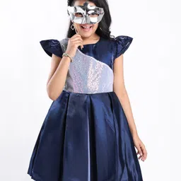 Pine Kids Half Sleeves  Party Frock with Sequin Detailing - Navy Blue-picture-25