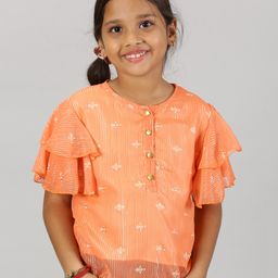 Kiddopanti Half Sleeves Abstract Printed Top - Coral Orange-image-7