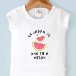 Ollypop Cotton Knit  Half Sleeves  T-Shirt Text & Melon Print -  White-image-56
