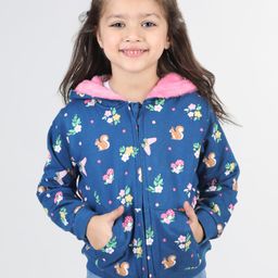 Babyhug Full Sleeve Front Open Hooded  Sweat Jacket with Floral Print & Pocket Detailing  - Blue-image-22