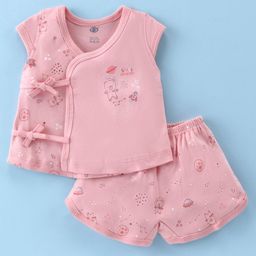 Zero Interlock Knit Half Sleeves Shorts Night Suit with Space & Teddy Bear Print - Peach-picture-11