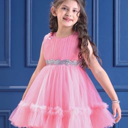 Mark & Mia Sleeveless Tiered Party Frock with Lace Detailing & Floral Applique - Pink-image-87