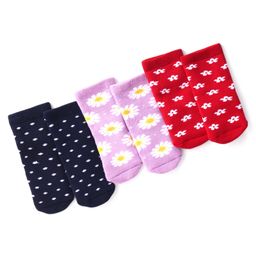 Cutewalk By Babyhug Anti Bacterial Ankle Length Floral Design Socks Pack of 3 - Blue Pink & Red-image-68