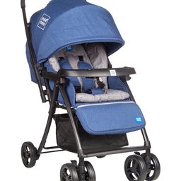 Mee Mee Easy to Push Baby Stroller Pram with Quick One Hand Folding | Comfortable Seating | Fully Rotating Wheels | Feeding Tray for New Born Baby/Kids, 0-4 Years, Navy Blue-81