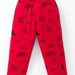 Taeko Single Jersey Knit Full Length Lounge Pant with Text Print - Red-picture-6