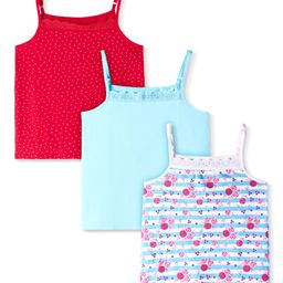 Honeyhap Premium Cotton Elastane Single Jersey Knit Bio Finish Singlet Sleeves Slips with Solid Colour & Polka Dots Print Pack of 3 - Blue Elixir High Risk Red & Bright White-image-79