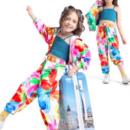 Ollington St. Full Sleeves Floral Printed Front Zipper Hoodie With Inner Top & Joggers Co-Ord Set - White-image-82
