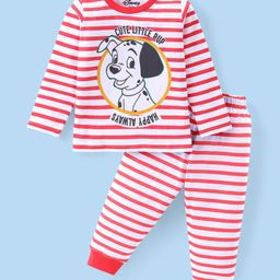 Babyhug Disney Single Jersey Knit Full Sleeves Night Suit with Stripes & 101 Dalmatian Graphics- Red & White-image-30