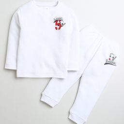 BUMZEE Full Sleeves Panda & Text Printed Pleated Thermal Tee & Joggers Set - White-image-23