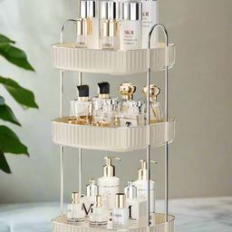 Mason Home Three Tier Square Rotating Makeup Organiser - Cream-image-97