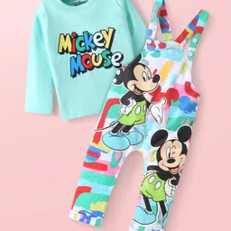 Babyhug Disney Single Jersey Knit Dungaree & Full Sleeves T-Shirt Set with Mickey Mouse Graphics - Aqua Blue-picture-39