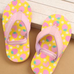 Cute Walk by Babyhug Flip Flops with Back Strap Closure & Strawberry Print - Yellow & Pink-image-49