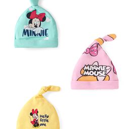 Babyhug Disney Interlock Knit Knot Cap With Minnie Mouse Graphics Pack Of 3 - Yellow Light Blue & Pink-picture-16