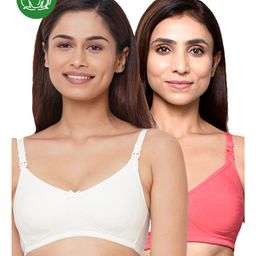Inner Sense Organic Cotton Pack Of 2 Solid Antimicrobial Soft Feeding Bras - Multi Colour-image-71