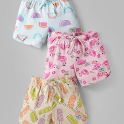 CUCUMBER Sinker Knit Above Knee Length Shorts With Flamingo & Tropical Print Pack of 3 - Pink & Light Blue-image-28