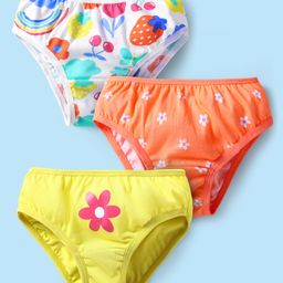 Babyhug 100% Cotton Single Jersey Knit Panties With Floral Print Pack Of 3 - Lime Orange & White-picture-13
