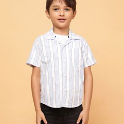 Tales & Stories Cotton Woven Half Sleeves Striped Shirt - Sky Blue-picture-49