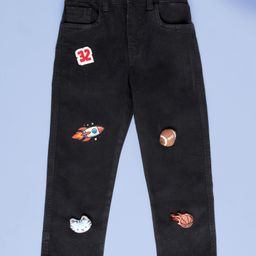 Kiddopanti Denim Woven Football & Kitty Applique Detailed Jeans - Black-picture-49