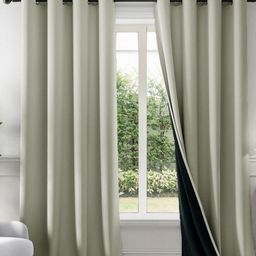 HOMEMONDE Off White & Black Set of 2 Black Out Door Curtain-6