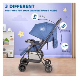 Mee Mee Easy to Push Baby Stroller Pram with Quick One Hand Folding | Comfortable Seating | Fully Rotating Wheels | Feeding Tray for New Born Baby/Kids, 0-4 Years, Navy Blue image 2
