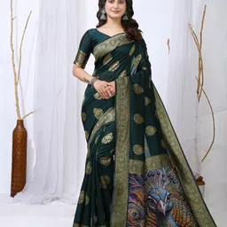 all about you Woven Design Zari Silk Blend Banarasi Saree-picture-6
