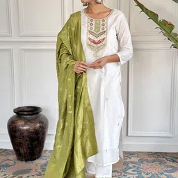 VARNI FABRICS Floral Embroidered Sequinned Chanderi Silk Kurta With Trousers And Dupatta-picture-11
