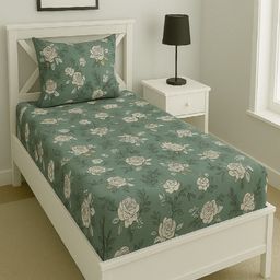 Aura Grey Floral Printed 144 TC Microfiber Single Bedsheet Set 1.52 m x 2.28 m-image-102