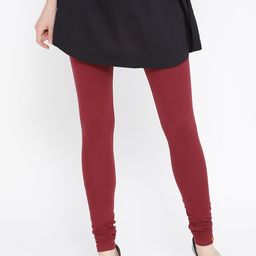 AURELIA Women Maroon Solid Churidar Length Leggings-image-88