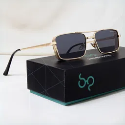 SUNGLASSIC Unisex Black Lens & Gold-Toned Rectangle Sunglasses with-22